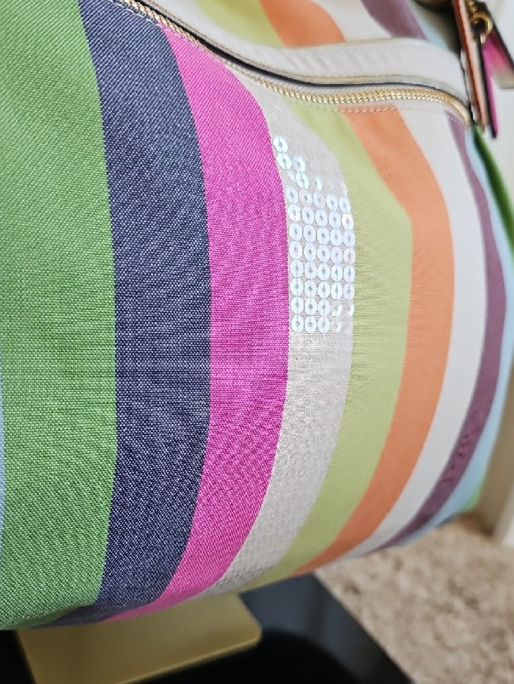 ​Coach 2011 Poppy Sequin Legacy Stripe Glam Tote - Chartreuse Interior - EUC - Picture 5 of 13